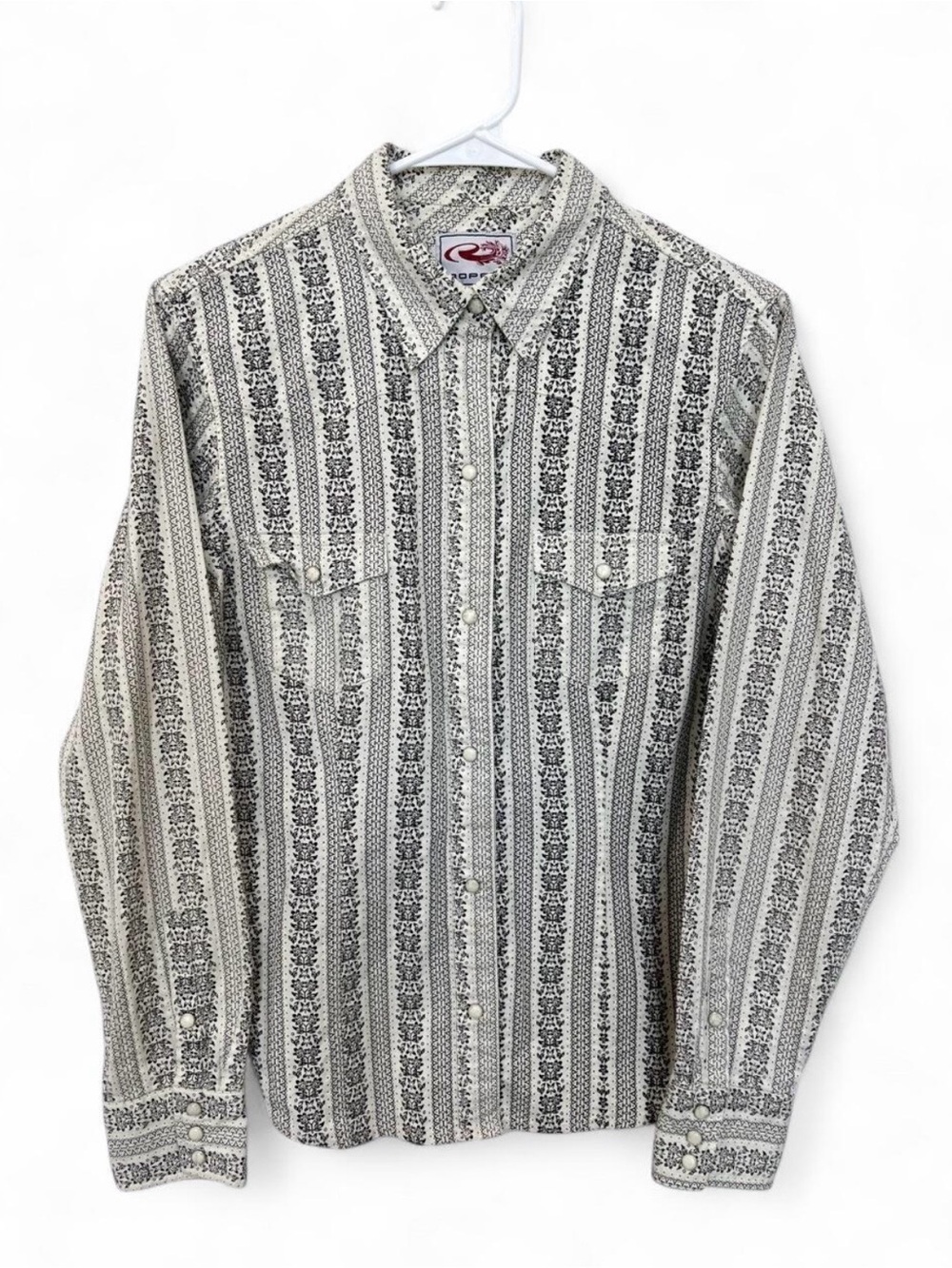 Vintage Roper Western Pearl Snap Shirt Neutral Southwestern Yoke Medium Rodeo